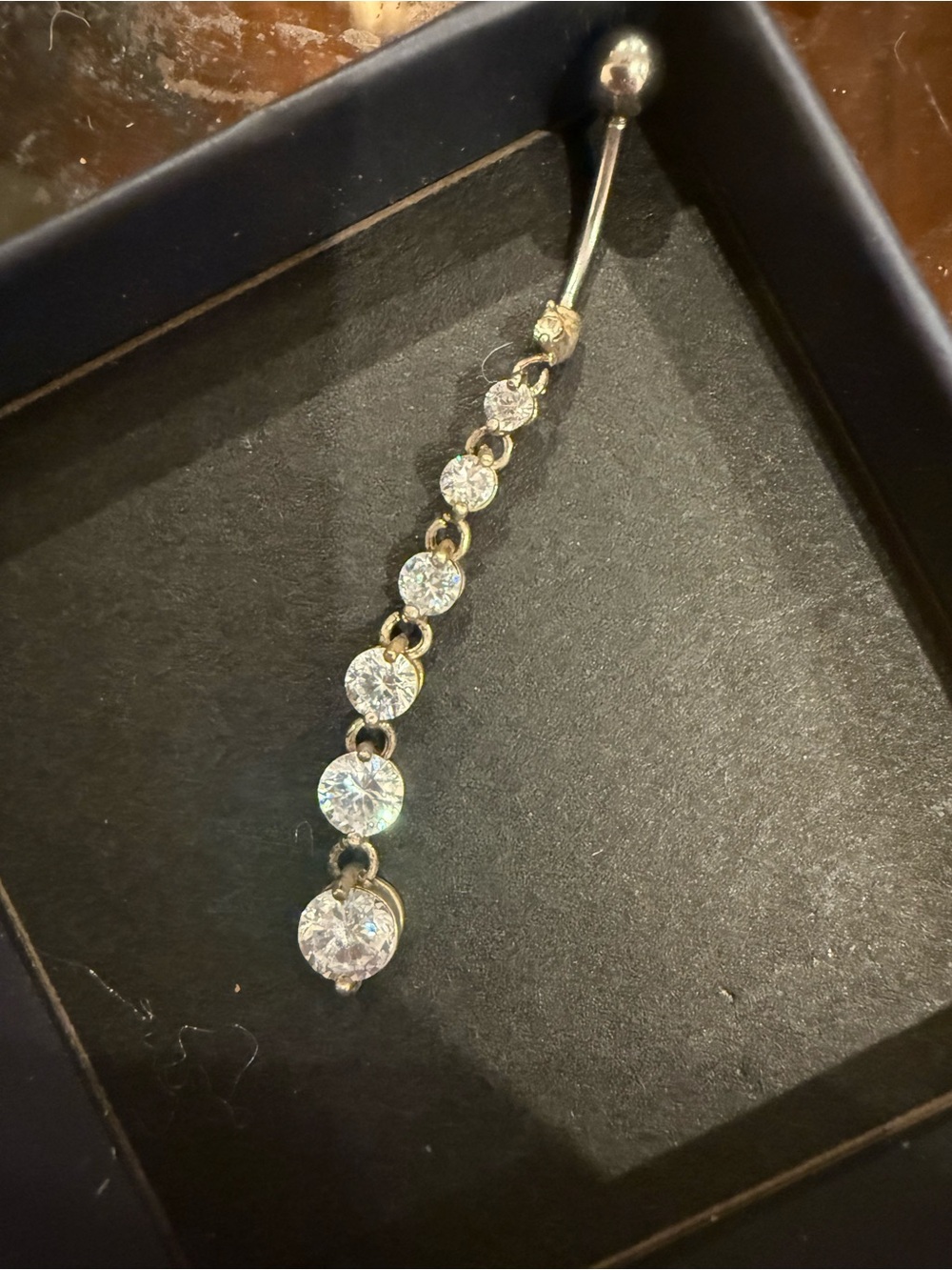 Silver-Tone Dangle Belly Button Ring with Clear Stones
